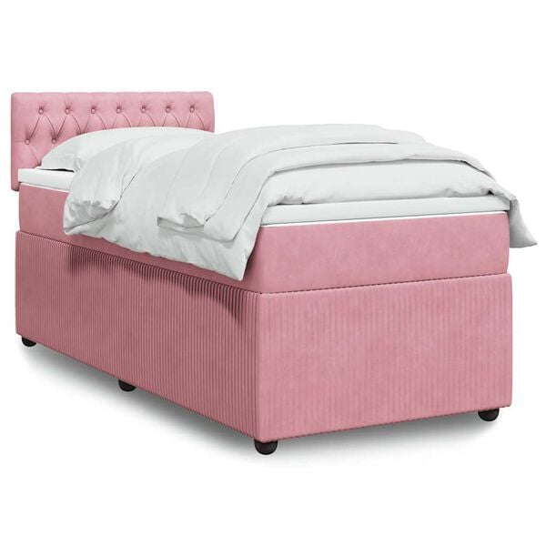 vidaXL Sommier &agrave; lattes de lit avec matelas Rose 90x200 cm Velours