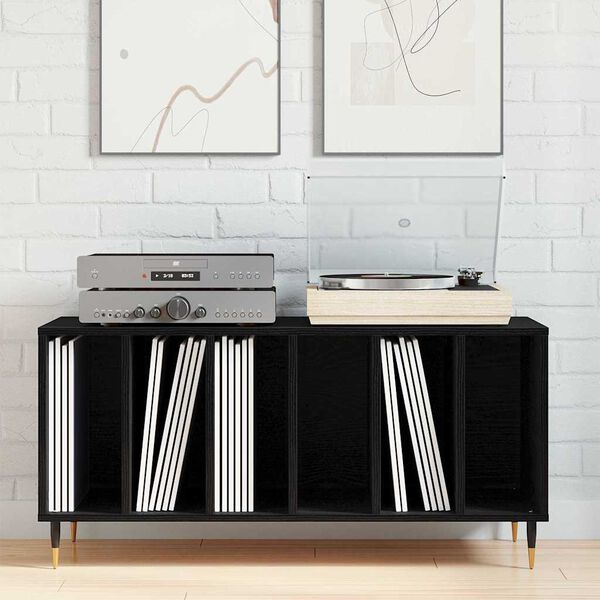 vidaXL Meuble &agrave; vinyles Ch&ecirc;ne noir 100 x 38 x 48 cm Bois d'ing&eacute;nierie