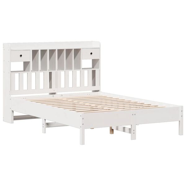 vidaXL Lit bibliothèque sans matelas blanc 140x190 cm bois pin massif
