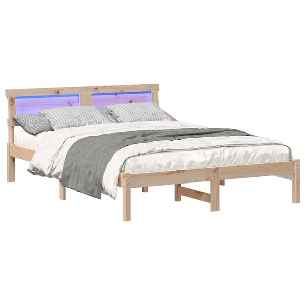 vidaXL Cadre de lit avec t&ecirc;te de lit Marron 135 x 190 cm Pin massif