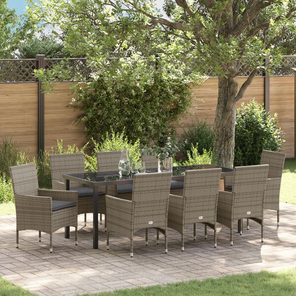 vidaXL Ensemble de salle &agrave; manger pour jardin 9 pcs Gris polyrotin