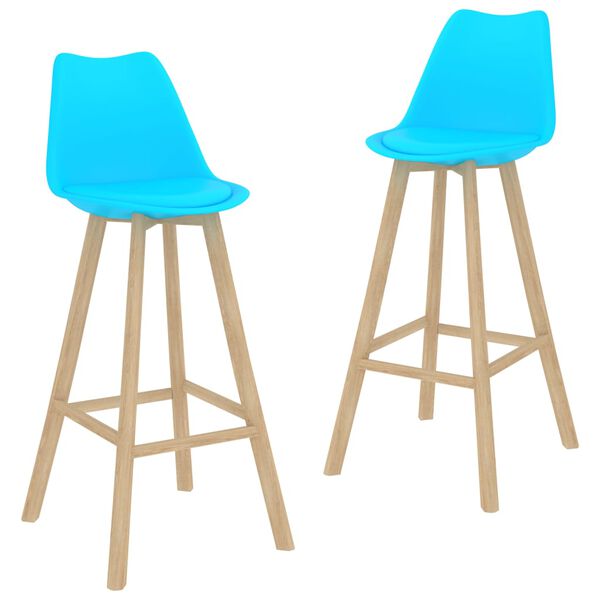 vidaXL Tabourets de bar lot de 2 bleu PP et bois de h&ecirc;tre massif