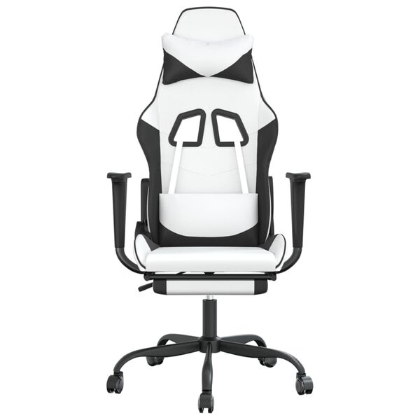 vidaXL Chaise de jeu avec repose-pied Blanc et noir Similicuir