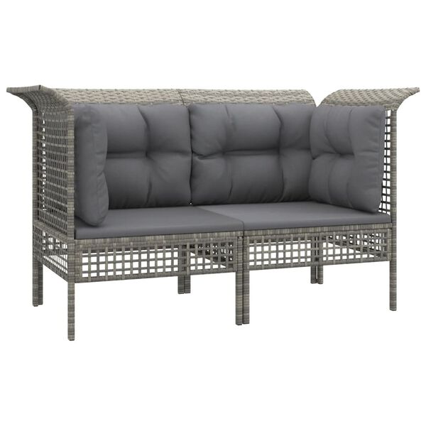 vidaXL Canap&eacute;s d'angle de jardin et coussins 2 pcs gris r&eacute;sine tress&eacute;e