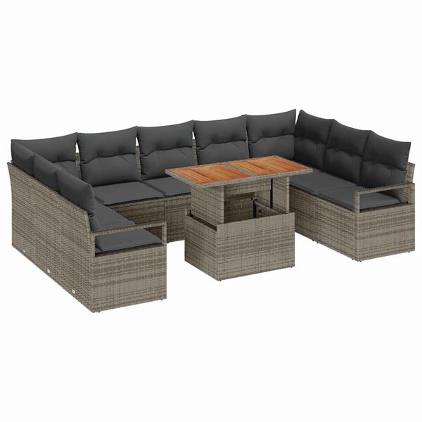 vidaXL Ensemble de canap&eacute; de jardin avec coussin 10 pcs Gris et marron