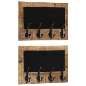 vidaXL Porte-manteaux muraux et 4 crochets 2 pcs bois manguier massif