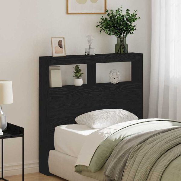 vidaXL Armoire t&ecirc;te de lit avec LED ch&ecirc;ne noir 100x17x102 cm
