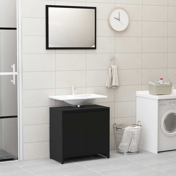 vidaXL Ensemble de meubles de salle de bain Noir Agglom&eacute;r&eacute;