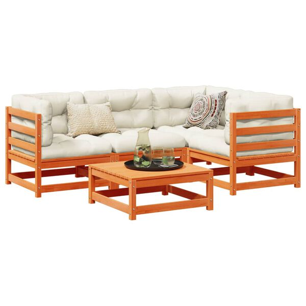 vidaXL Salon de jardin 5 pcs cire marron bois de pin massif