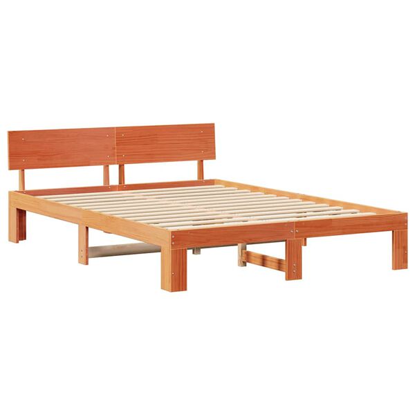 vidaXL Cadre de lit avec t&ecirc;te de lit Brun cire 140 x 200 cm Pin massif