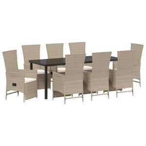 vidaXL Ensemble de salle &agrave; manger pour jardin 9 pcs Beige polyrotin