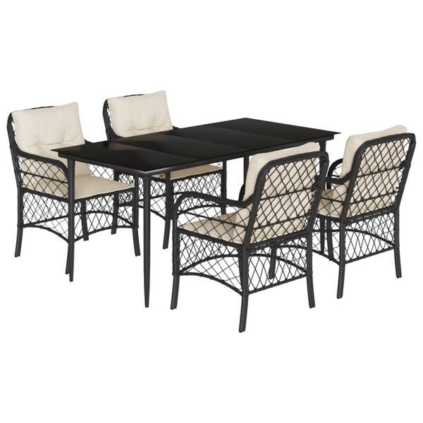 vidaXL Ensemble &agrave; manger de jardin coussins 5pcs Noir R&eacute;sine tress&eacute;e