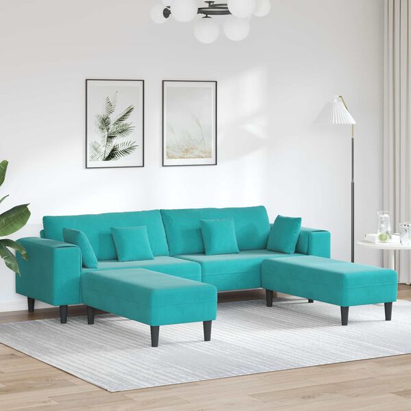 vidaXL Canap&eacute; avec coussin 3 pcs Turquoise Velours
