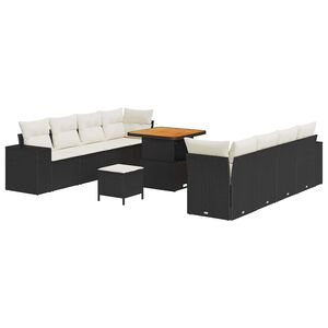 vidaXL Ensemble de canap&eacute; de jardin 11 pc Noir polyrotin
