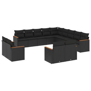 vidaXL Salon de jardin avec coussins 13 pcs noir r&eacute;sine tress&eacute;e