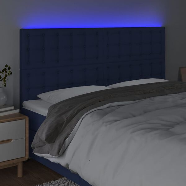 vidaXL T&ecirc;te de lit &agrave; LED Bleu 200x5x118/128 cm Tissu