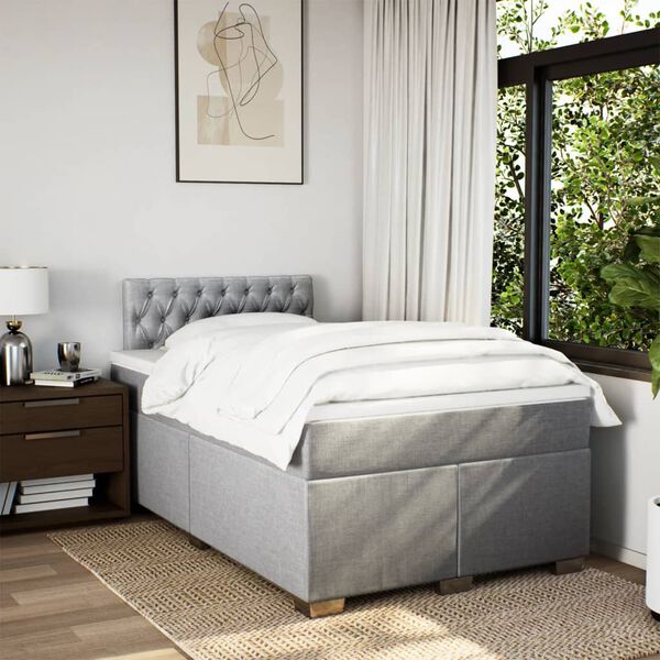 vidaXL Sommier &agrave; lattes de lit et matelas gris clair 120x190 cm tissu