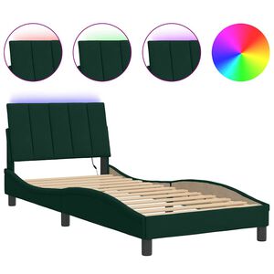 vidaXL Cadre de lit avec LED sans matelas Hanko vert fonc&eacute; 90x200 cm velours