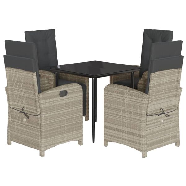 vidaXL Ensemble &agrave; manger de jardin et coussins 5 pcs gris clair rotin