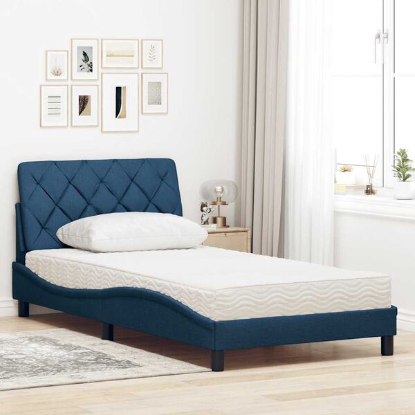 vidaXL Lit avec matelas bleu 100x200 cm tissu