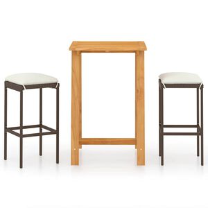 vidaXL Ensemble de bar de jardin avec coussins 3 pcs Marron