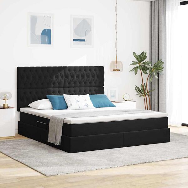 vidaXL Lit avec rangement et matelas Noir 180 x 200 cm Velours