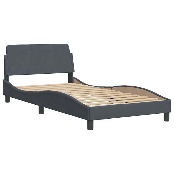 vidaXL Cadre de lit sans matelas Hanko gris fonc&eacute; 100x200 cm velours