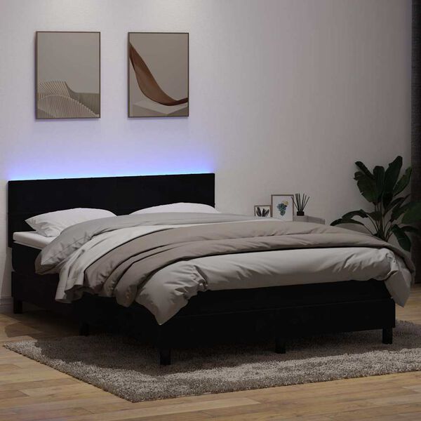 vidaXL Sommier &agrave; lattes de lit avec matelas et LED noir 160x210 cm velours