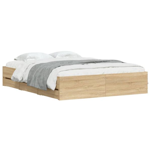vidaXL Cadre de lit avec tiroirs sans matelas ch&ecirc;ne sonoma 140x190 cm