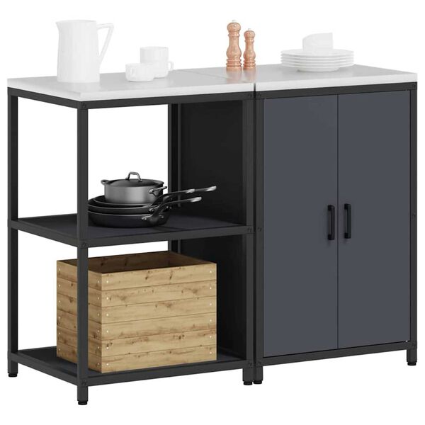 vidaXL Ensemble de rangement cuisine avec &eacute;tag&egrave;re 2 pcs Anthracite