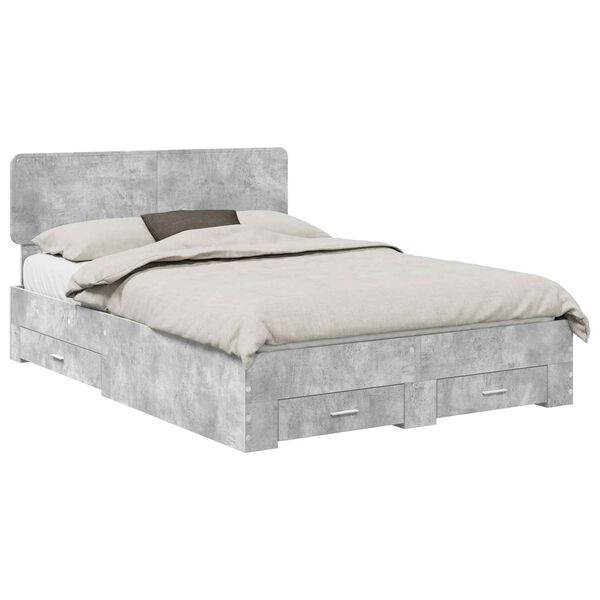 vidaXL Cadre de lit Gris b&eacute;ton 150 x 200 cm Bois d'ing&eacute;nierie