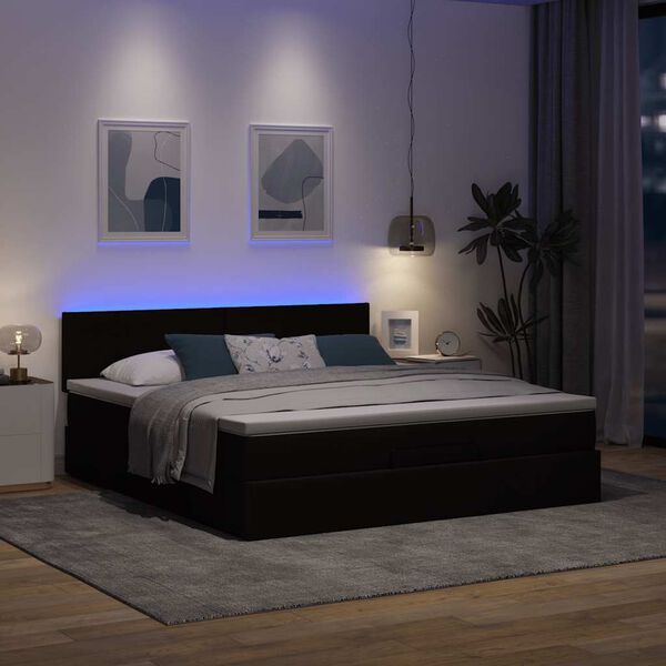 vidaXL Lit ottoman avec matelas et LED Marron foncé 180x200 cm tissu