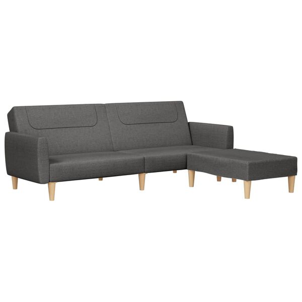vidaXL Canap&eacute;-lit &agrave; 2 places avec repose-pied gris fonc&eacute; tissu