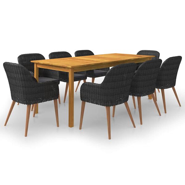 vidaXL Ensemble &agrave; manger de jardin 9 pcs Noir