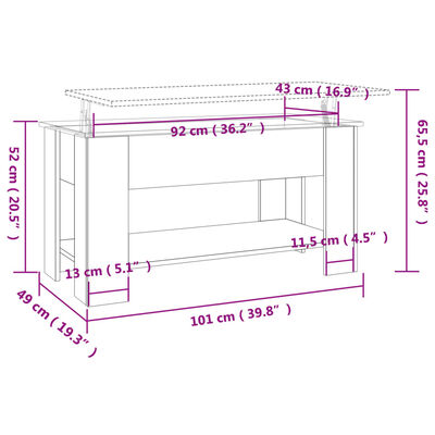 vidaXL Table basse Sonoma gris 101x49x52 cm Bois d'ingénierie
