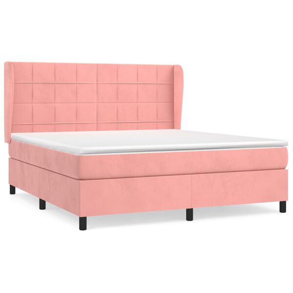 vidaXL Sommier &agrave; lattes de lit avec matelas Rose 180x200 cm Velours