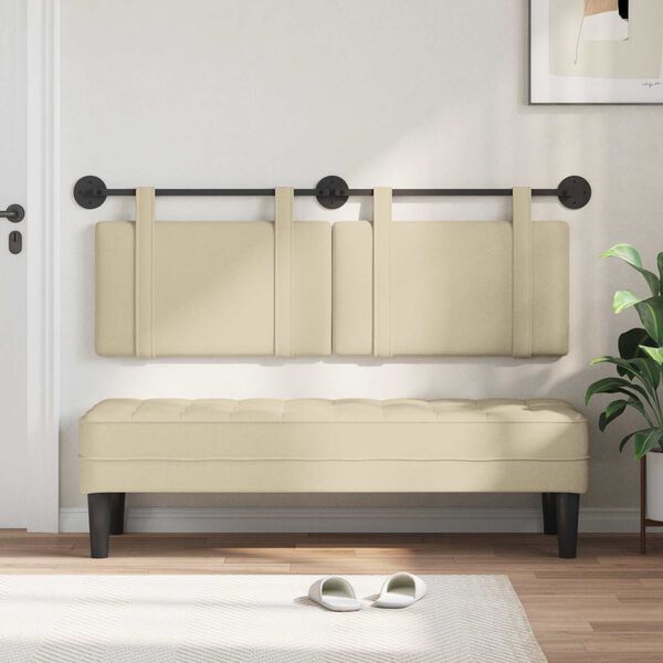 vidaXL T&ecirc;te de lit suspendue Montage mural Cr&egrave;me 150 x 55 x 5 cm tissu