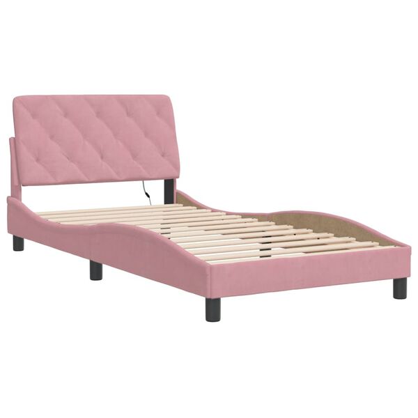 vidaXL Cadre de lit avec LED sans matelas rose 100x200 cm velours