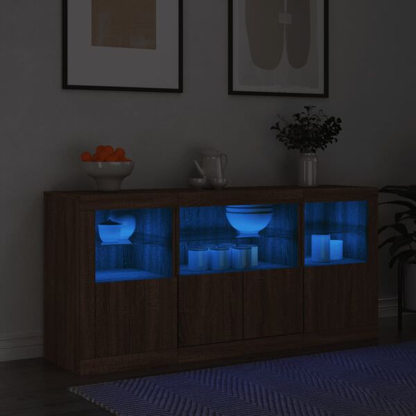 vidaXL Buffet avec lumières LED chêne marron 142,5x37x67 cm