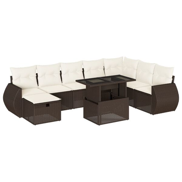 vidaXL Salon de jardin avec coussins 9 pcs marron r&eacute;sine tress&eacute;e
