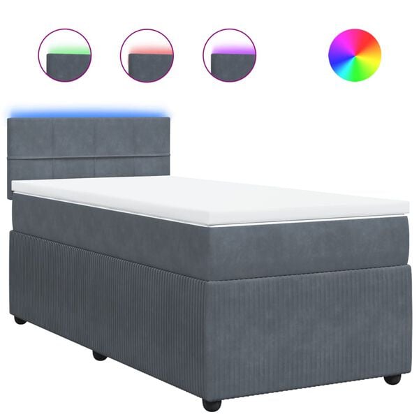 vidaXL Sommier &agrave; lattes de lit et matelas Gris fonc&eacute; 90x200 cm Velours