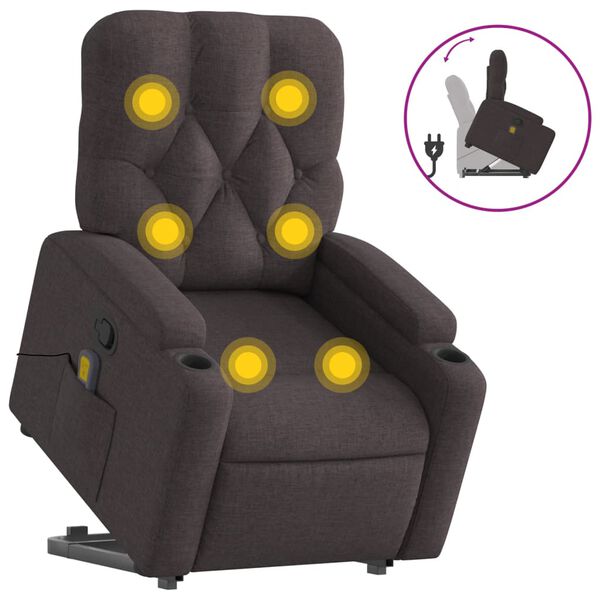 vidaXL Fauteuil inclinable de massage Marron fonc&eacute; Tissu