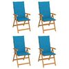 vidaXL Chaises de jardin lot de 4 avec coussins bleu Bois teck solide