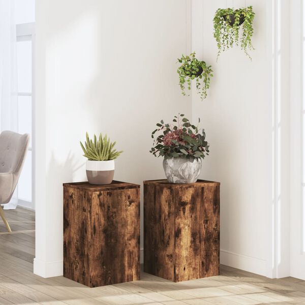 vidaXL Supports pour plantes 2 pcs ch&ecirc;ne fum&eacute; bois d'ing&eacute;nierie