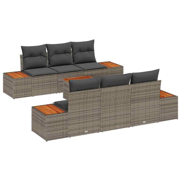 vidaXL Ensemble de canap&eacute; de jardin avec coussin 7 pcs Gris Poly rotin