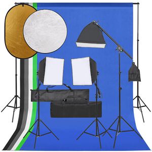 vidaXL Kit de studio photo avec &eacute;clairage toile de fond et r&eacute;flecteur