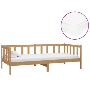 vidaXL Lit de repos et matelas 90x200cm Marron miel Bois de pin massif