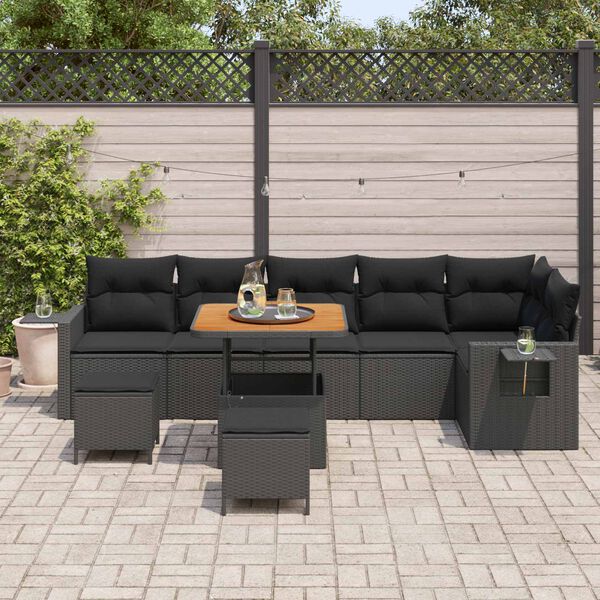 vidaXL Ensemble de canap&eacute; de jardin avec coussin 11 pcs Noir polyrotin