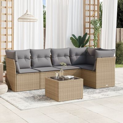 vidaXL Salon de jardin avec coussins 6 pcs beige résine tressée