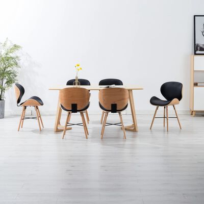 vidaXL Chaises à manger lot de 6 noir similicuir et bois courbé